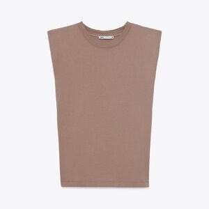 ZARA | padded Shoulder Muscle T Shirt Beige
